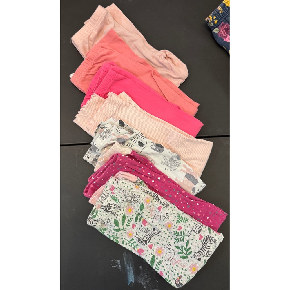 Kids Toddler Girls 4T Leggings Lot of 7 Pink Coral Animal Print Polka Dot Ribbed